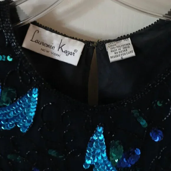 Vintage Laurence Kazar 100% Silk Beaded Sequin Glam Top Size Small